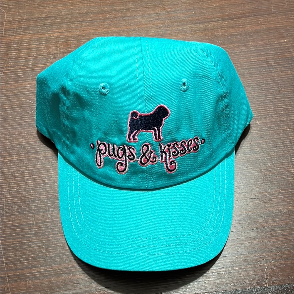Pugs and Kisses Cap with Embroidered Pug Design New